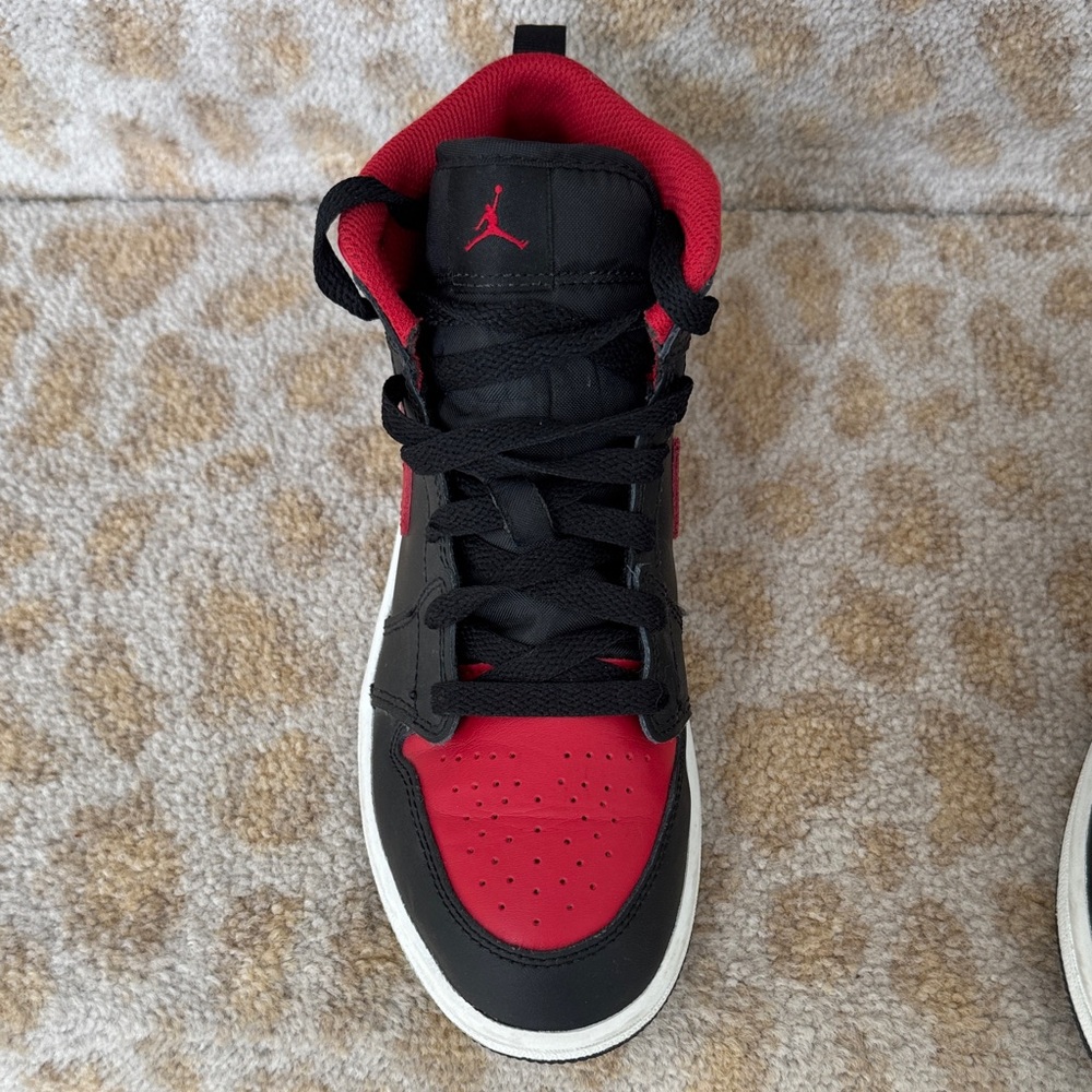 Kids Nike Air Jordon Black and Red High-Top Sneakers - Picture 4 of 7